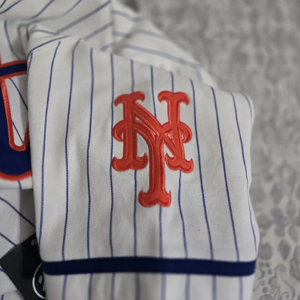 Men's New York Mets '47 White Pinstripe Double Header Collection Pullover Hoodie - Picture 3 of 8